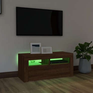 vidaXL Έπιπλο Τηλεόρασης με LED Καφέ Δρυς 90x35x40cm