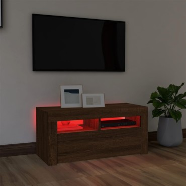 vidaXL Έπιπλο Τηλεόρασης με LED Καφέ Δρυς 90x35x40cm