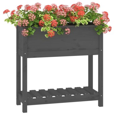 vidaXL Ζαρντινιέρα με Ράφι Γκρι 82,5x34,5x81 εκ. Μασίφ Ξύλο Πεύκου
