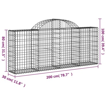 vidaXL Συρματοκιβώτια Τοξωτά 40 τεμ. 200x30x80/100 εκ. Γαλβαν. Ατσάλι