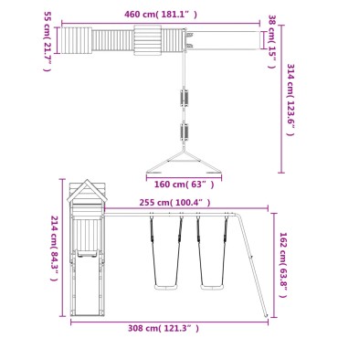 vidaXL Παιδική Χαρά Εξωτερικού Χώρου από Εμποτισμένο Ξύλο Πεύκου