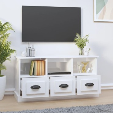 vidaXL Έπιπλο Τηλεόρασης Γυαλ. Λευκό 100x35x50cm Επεξεργασμένο Ξύλο