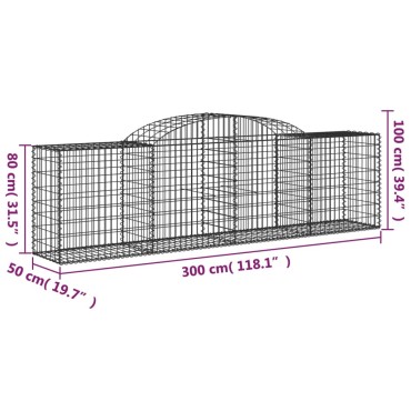 vidaXL Συρματοκιβώτιο Τοξωτό 300x50x80/100εκ. από Γαλβανισμένο Χάλυβα