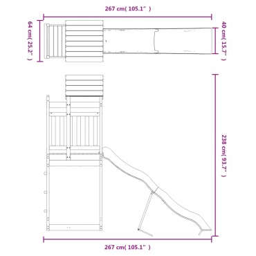 vidaXL Παιδική Χαρά Εξωτερικού Χώρου από Μασίφ Ξύλο Πεύκου