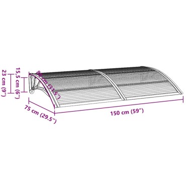 vidaXL Στέγαστρο Πόρτας Μαύρο & Διαφανές 150 x 75 εκ από Πολυκαρβονικό