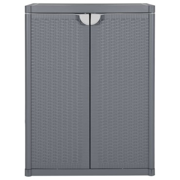 vidaXL Ντουλάπι Αποθήκευσης Κήπου Γκρι 65x45x88cm από Ρατάν PP 1 τεμ.