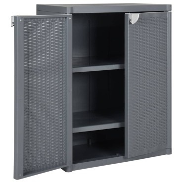 vidaXL Ντουλάπι Αποθήκευσης Κήπου Γκρι 65x45x88cm από Ρατάν PP 1 τεμ.