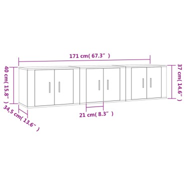 vidaXL Έπιπλα Τηλεόρασης Επιτοίχια 3 τεμ. Γκρι Sonoma 57x34,5x40cm