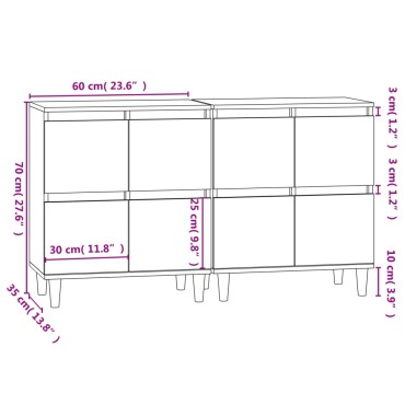 vidaXL Ντουλάπι 2 τεμ. Γκρι Sonoma 60x35x70cm από Επεξεργασμένο Ξύλο