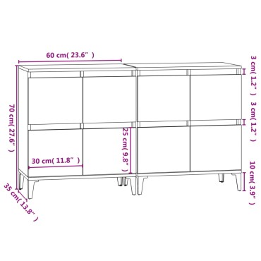 vidaXL Ντουλάπι 2 τεμ. Γκρι Sonoma 60x35x70cm από Επεξεργασμένο Ξύλο