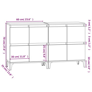 vidaXL Ντουλάπια 2 τεμ. Γκρι Σκυροδέματος 60x35x70cm Επεξεργ. Ξύλο