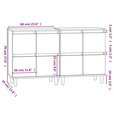 vidaXL Ντουλάπια 2 τεμ. Μαύρα 60x35x70cm Επεξεργασμένο Ξύλο