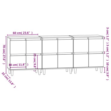 vidaXL Ντουλάπια 3 τεμ. Λευκό 60x35x70cm Επεξεργασμένο Ξύλο