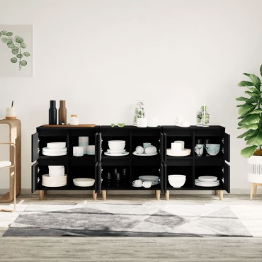 vidaXL Ντουλάπια 3 τεμ. Μαύρα 60x35x70cm Επεξεργασμένο Ξύλο