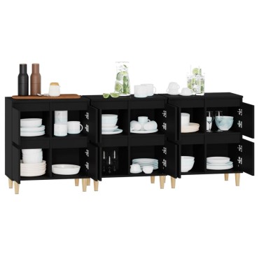 vidaXL Ντουλάπια 3 τεμ. Μαύρα 60x35x70cm Επεξεργασμένο Ξύλο
