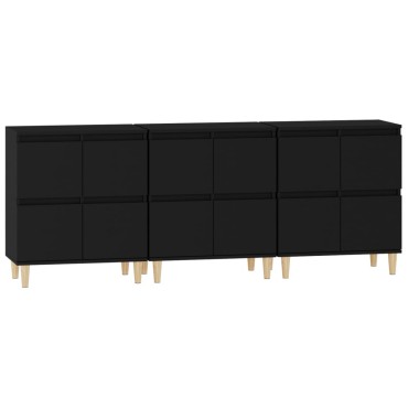 vidaXL Ντουλάπια 3 τεμ. Μαύρα 60x35x70cm Επεξεργασμένο Ξύλο
