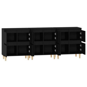 vidaXL Ντουλάπια 3 τεμ. Μαύρα 60x35x70cm Επεξεργασμένο Ξύλο