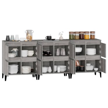 vidaXL Ντουλάπι 3 τεμ. Γκρι Sonoma 60x35x70cm από Επεξεργασμένο Ξύλο