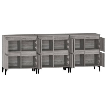 vidaXL Ντουλάπι 3 τεμ. Γκρι Sonoma 60x35x70cm από Επεξεργασμένο Ξύλο