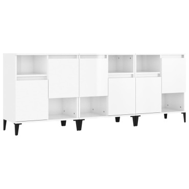 vidaXL Ντουλάπια 3 τεμ. Γυαλιστ. Λευκό 60x35x70cm Επεξεργασμένο Ξύλο