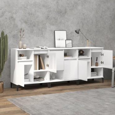 vidaXL Ντουλάπια 3 τεμ. Γυαλιστ. Λευκό 60x35x70cm Επεξεργασμένο Ξύλο