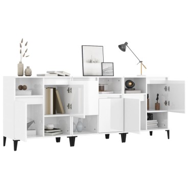 vidaXL Ντουλάπια 3 τεμ. Γυαλιστ. Λευκό 60x35x70cm Επεξεργασμένο Ξύλο