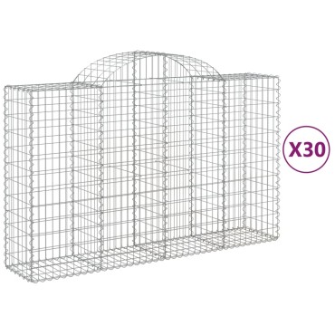 vidaXL Συρματοκιβώτια Τοξωτά 30 τεμ. 200x50x120/140 εκ. Γαλβαν. Ατσάλι