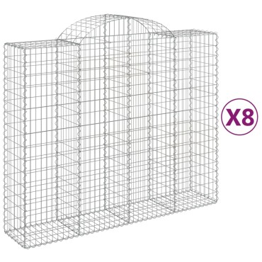 vidaXL Συρματοκιβώτια Τοξωτά 8 τεμ. 200x50x160/180 εκ. Γαλβαν. Ατσάλι