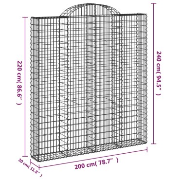 vidaXL Συρματοκιβώτια Τοξωτά 5 τεμ. 200x30x220/240 εκ. Γαλβαν. Ατσάλι