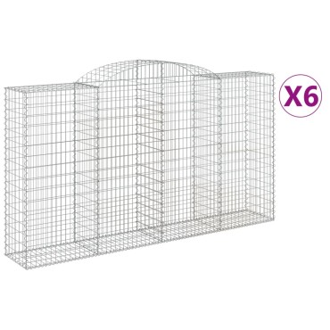 vidaXL Συρματοκιβώτια Τοξωτά 6 τεμ. 300x50x160/180 εκ. Γαλβαν. Ατσάλι