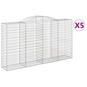 vidaXL Συρματοκιβώτια Τοξωτά 5 τεμ. 300x50x160/180 εκ. Γαλβαν. Ατσάλι