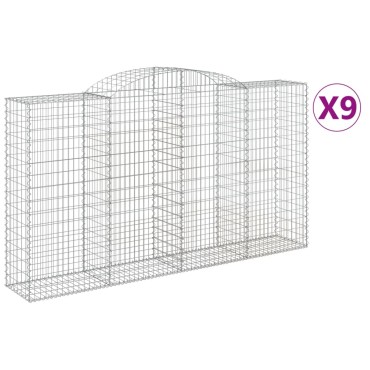 vidaXL Συρματοκιβώτια Τοξωτά 9 τεμ. 300x50x160/180 εκ. Γαλβαν. Ατσάλι