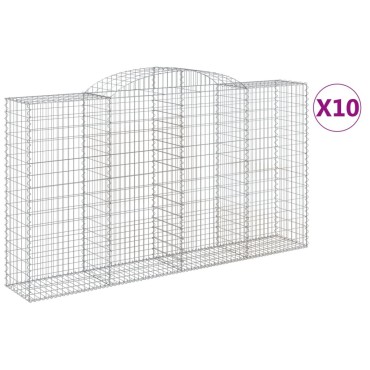 vidaXL Συρματοκιβώτια Τοξωτά 10 τεμ. 300x50x160/180 εκ. Γαλβαν. Ατσάλι