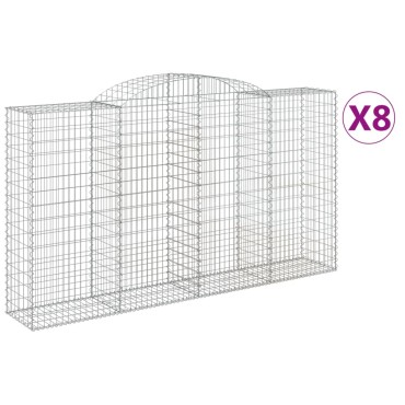 vidaXL Συρματοκιβώτια Τοξωτά 8 τεμ. 300x50x160/180 εκ. Γαλβαν. Ατσάλι