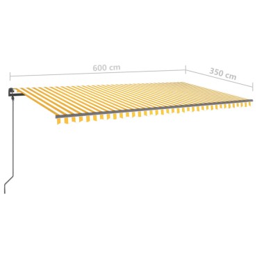 vidaXL Τέντα Αυτόματη με LED & Αισθητήρα Ανέμου Κίτρινη/Λευκή 6x 3,5μ.
