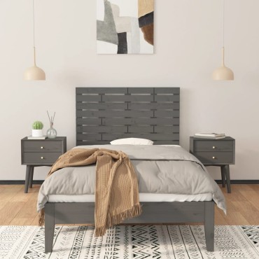 vidaXL Κεφαλάρι Τοίχου Γκρι 106x3x63cm από Μασίφ Ξύλο Πεύκου 1 τεμ.