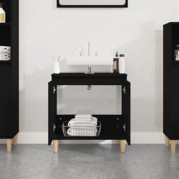 vidaXL Ντουλάπι Νιπτήρα Μαύρο 58x33x60cm Επεξεργασμένο Ξύλο 1 τεμ.