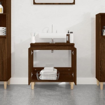 vidaXL Ντουλάπι Νιπτήρα Καφέ Δρυς 58x33x60cm Επεξεργασμένο Ξύλο 1 τεμ.
