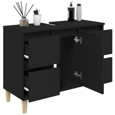 vidaXL Ντουλάπι Νιπτήρα Μαύρο 80x33x60cm Επεξεργασμένο Ξύλο 1 τεμ.