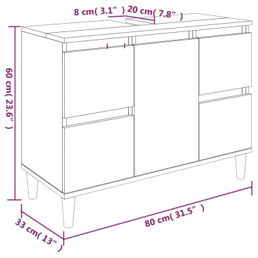 vidaXL Ντουλάπι Νιπτήρα Μαύρο 80x33x60cm Επεξεργασμένο Ξύλο 1 τεμ.