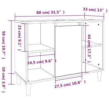 vidaXL Ντουλάπι Νιπτήρα Μαύρο 80x33x60cm Επεξεργασμένο Ξύλο 1 τεμ.