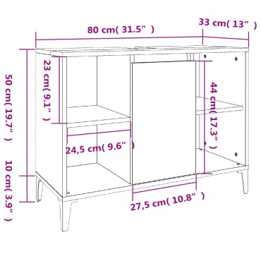 vidaXL Ντουλάπι Νιπτήρα Μαύρο 80x33x60cm Επεξεργασμένο Ξύλο 1 τεμ.