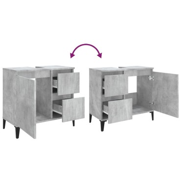 vidaXL Ντουλάπι Μπάνιου Γκρι Σκυροδέματος 65x33x60cm Επεξ. Ξύλο 1 τεμ.