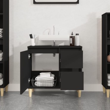 vidaXL Ντουλάπι Μπάνιου Μαύρο 65x33x60cm Επεξεργασμένο Ξύλο 1 τεμ.