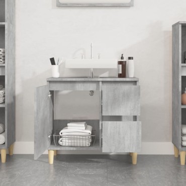 vidaXL Ντουλάπι Μπάνιου Γκρι Σκυροδέματος 65x33x60cm Επεξ. Ξύλο 1 τεμ.