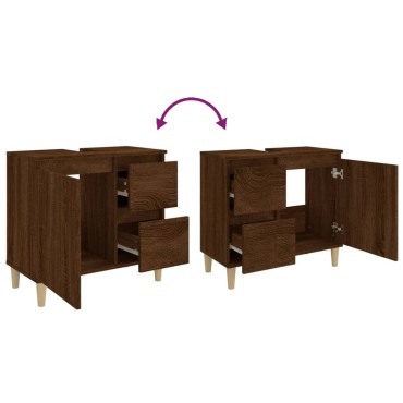 vidaXL Ντουλάπι Μπάνιου Καφέ Δρυς 65x33x60cm Επεξεργασμένο Ξύλο 1 τεμ.