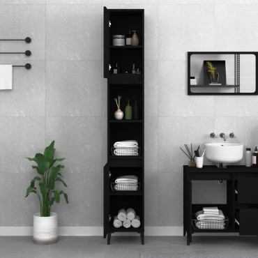 vidaXL Ντουλάπι Μπάνιου Μαύρο 30x30x190cm Επεξεργασμένο Ξύλο 1 τεμ.