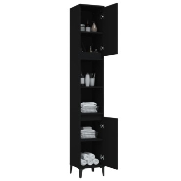vidaXL Ντουλάπι Μπάνιου Μαύρο 30x30x190cm Επεξεργασμένο Ξύλο 1 τεμ.
