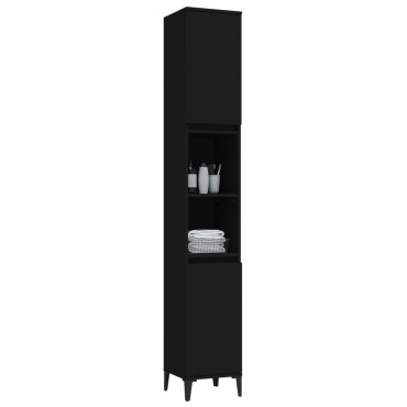 vidaXL Ντουλάπι Μπάνιου Μαύρο 30x30x190cm Επεξεργασμένο Ξύλο 1 τεμ.