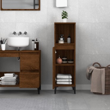 vidaXL Ντουλάπι Μπάνιου Καφέ Δρυς 30x30x100cm Επεξεργασμένο Ξύλο 1 τεμ.